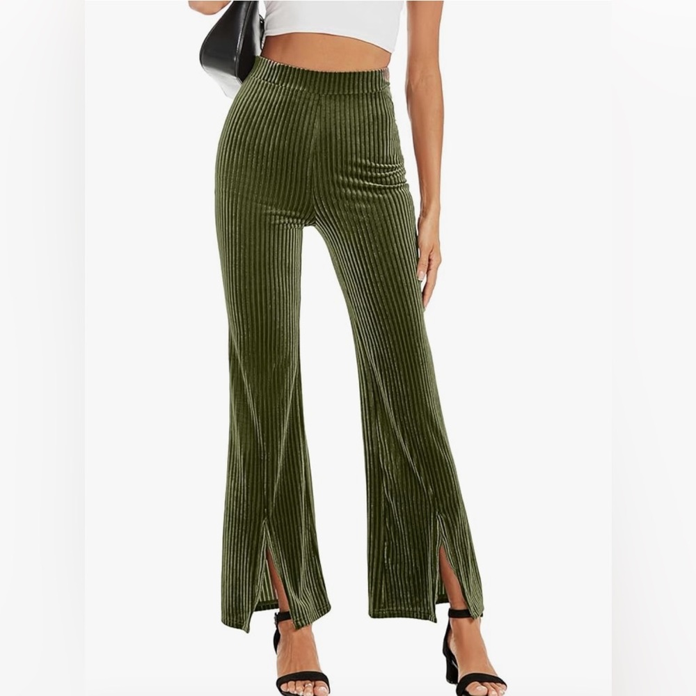 KOJOOIN Women's Flare Velvet Corduroy Leggings
